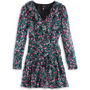 AQUA Girls' Size M Asymmetrical Ruffle Floral Dress Green/Pink Floral